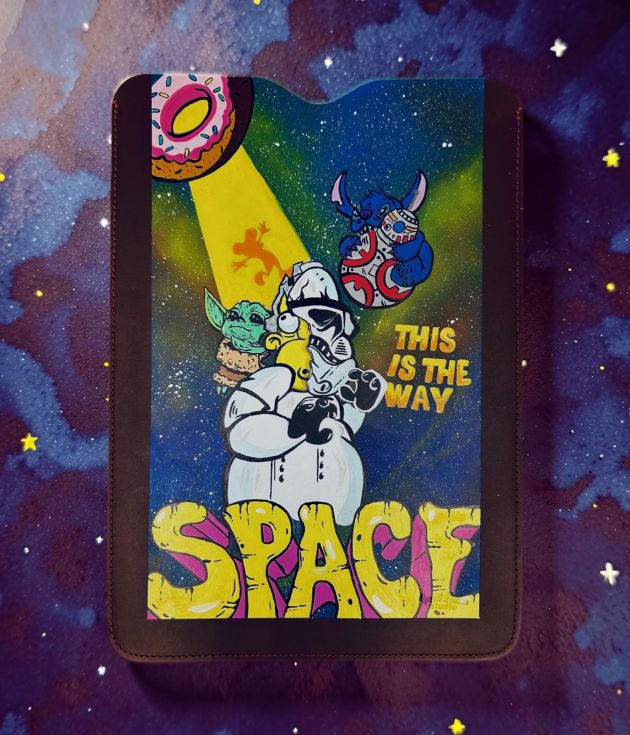 SPACE IS THE WAY - Hand-Painted Leather Laptop Case 1/1