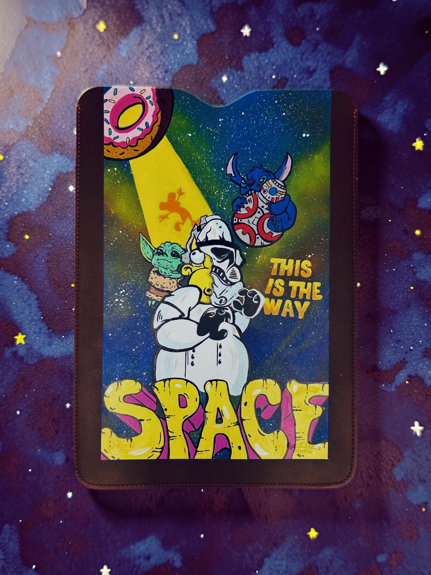 SPACE IS THE WAY - Hand-Painted Leather Laptop Case 1/1